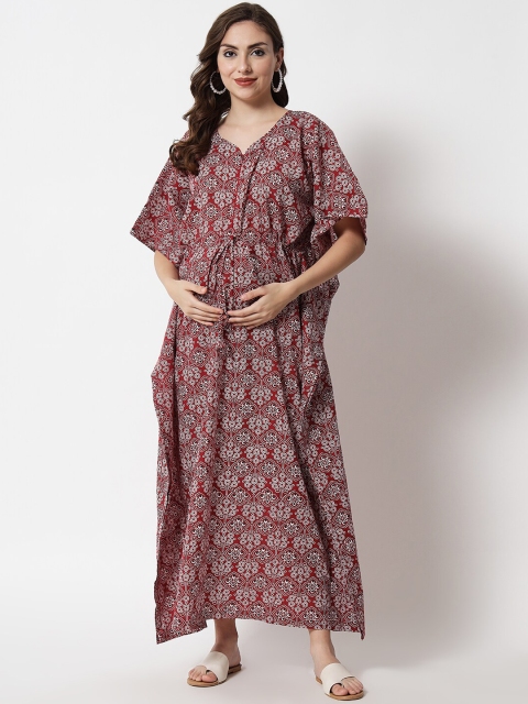 

Aujjessa Maroon Floral Maternity Maxi Dress