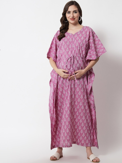 

Aujjessa Mauve Ethnic Motifs Maternity Maxi Dress