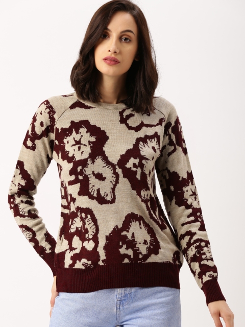 

all about you Women Taupe Maroon Jacquard Pullover