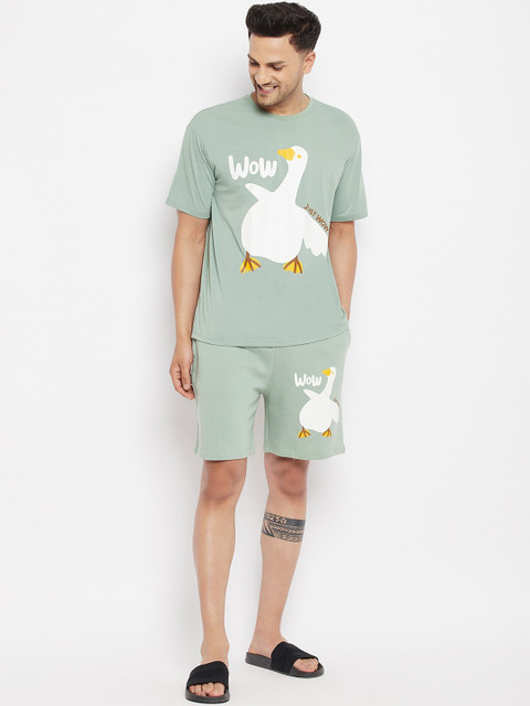 

FUGAZEE Men Green Printed Cotton Night suit