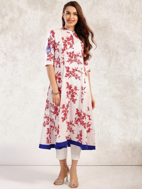 

Anouk Women White & Red Printed A-Line Kurta