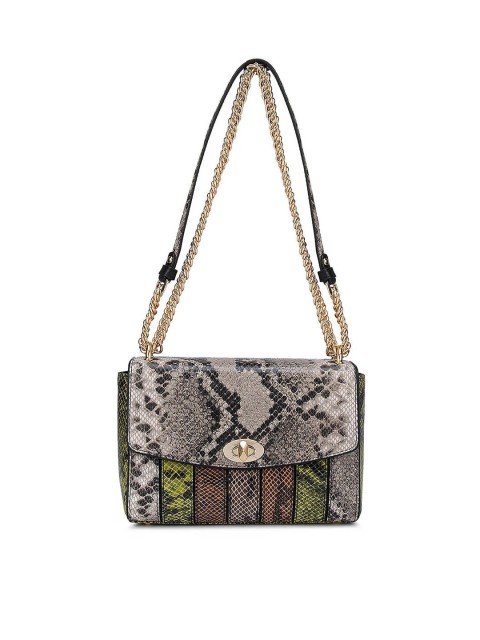 

Da Milano White Animal Textured Leather Structured Sling Bag with Quilted
