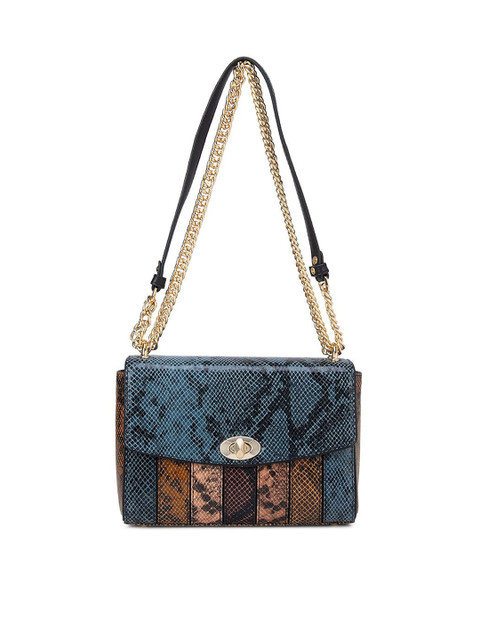 

Da Milano Blue Textured Leather Structured Sling Bag with Quilted