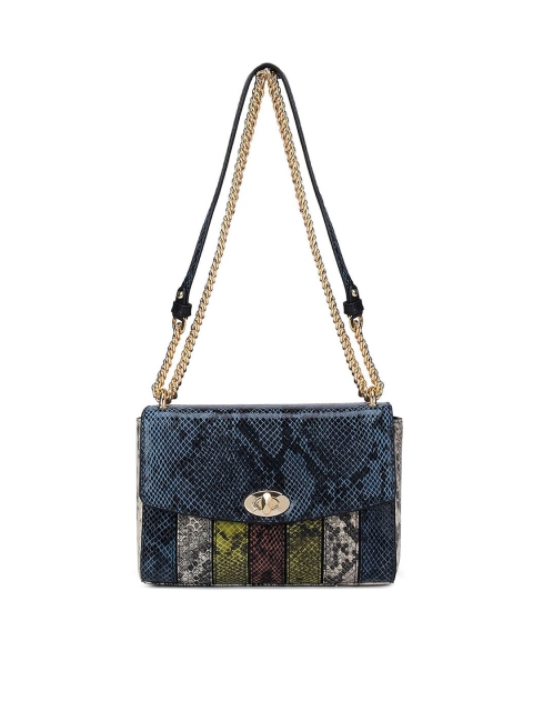 

Da Milano Blue Textured Leather Structured Sling Bag with Quilted