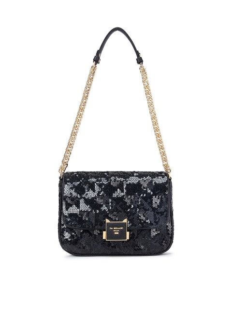 

Da Milano Black Floral Embellished Leather Structured Sling Bag