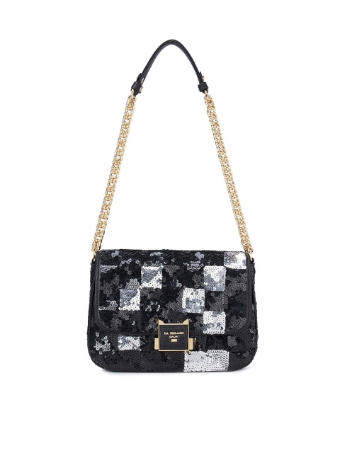 

Da Milano Black Embellished Leather Structured Sling Bag