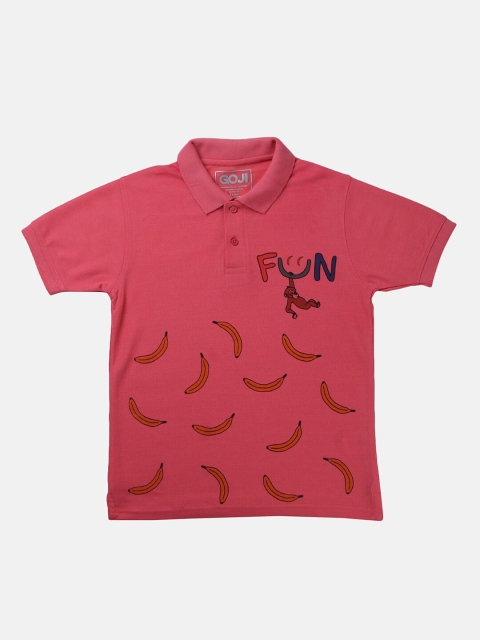 

GOJI Boys Pink Printed Polo Collar Applique T-shirt