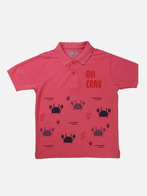 

GOJI Boys Pink Typography Printed Polo Collar T-shirt
