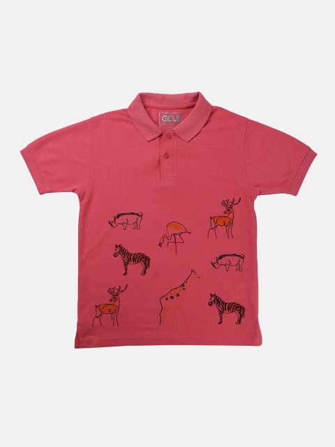 

GOJI Boys Pink Typography V-Neck T-shirt