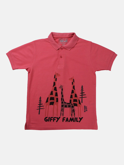 

GOJI Boys Pink Typography Printed Polo Collar T-shirt