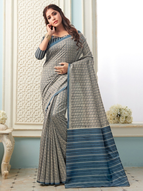

Saree mall Grey & Black Striped Art Silk Sarees