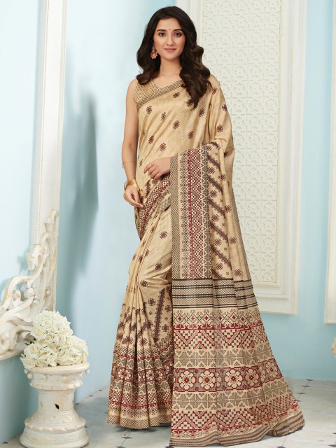 

Saree mall Beige & Red Art Silk Sarees