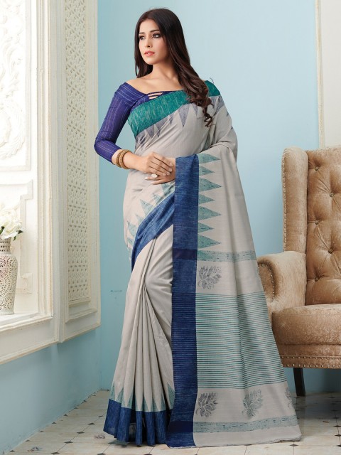 

Saree mall Grey & Blue Art Silk Sarees