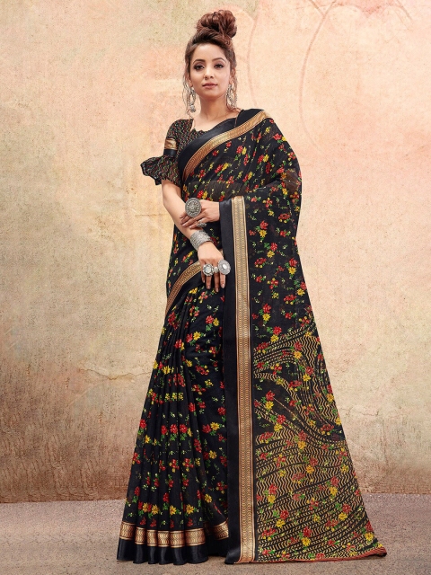 

Saree mall Black & Green Floral Silk Cotton Sarees