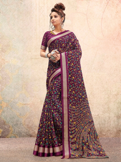 

Saree mall Purple & Yellow Floral Silk Cotton Sarees