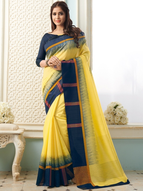 

Saree mall Yellow & Navy Blue Art Silk Sarees