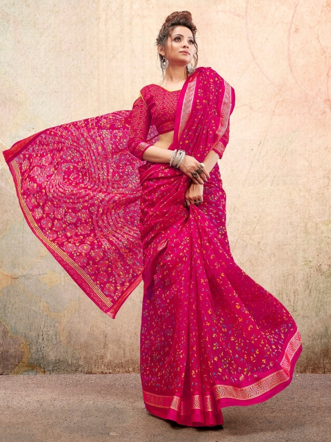 

Saree mall Pink & Green Floral Silk Cotton Sarees
