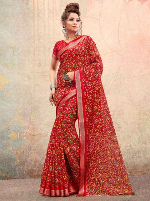 

Saree mall Maroon & Yellow Floral Silk Cotton Sarees
