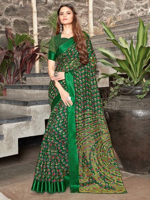 

Saree mall Green & Yellow Floral Silk Cotton Banarasi Sarees