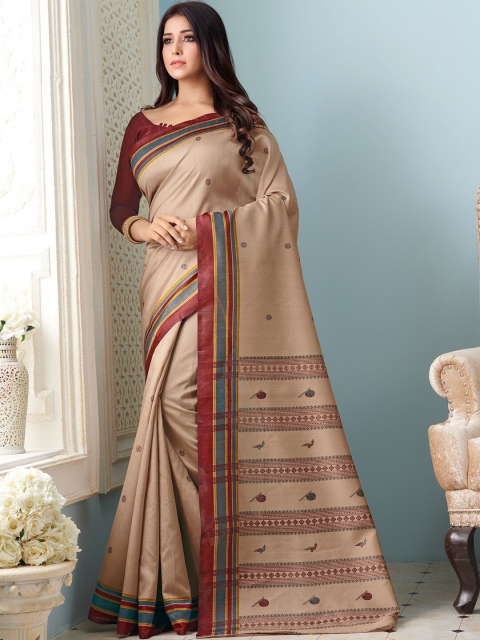 

Saree mall Beige & Maroon Art Silk Sarees