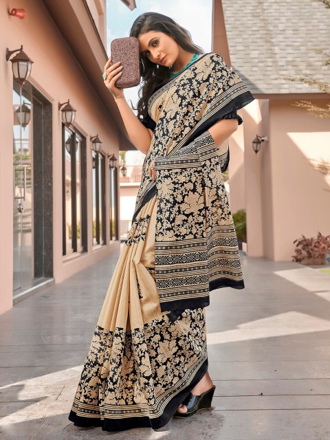 

Saree mall Beige & Black Floral Art Silk Bagh Sarees