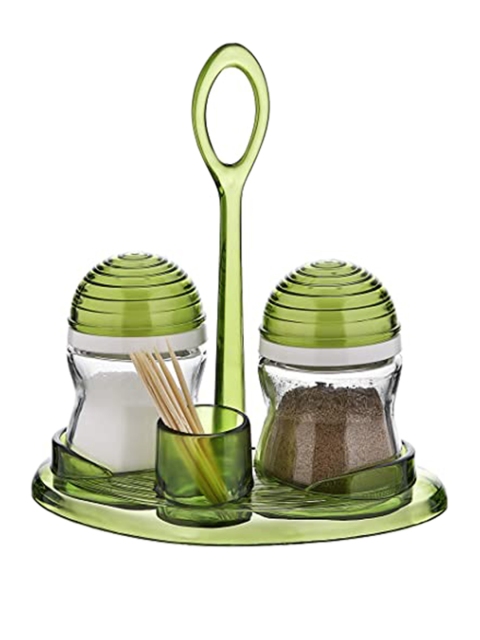 

SignoraWare Set Of 2 Green & Transparent Solid Glass Salt & Spice Shaker