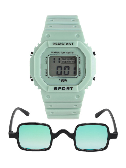 

Fantasy World Unisex Kids Grey Dial & Green Bracelet Style Straps Digital Multi Function Watch
