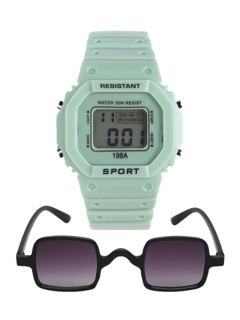 

Fantasy World Unisex Kids Grey Dial & Green Bracelet Style Straps Digital Multi Function Watch