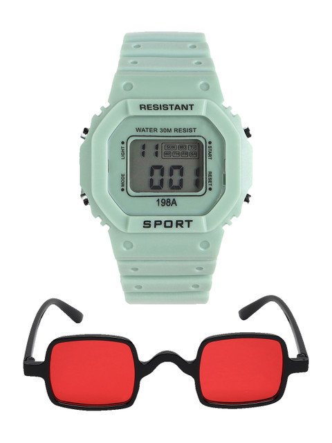 

Fantasy World Unisex Kids Grey Dial & Green Bracelet Style Straps Digital Multi Function Watch