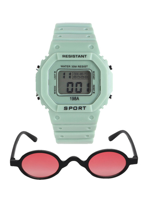 

Fantasy World Unisex Kids Grey Dial & Green Bracelet Style Straps Digital Multi Function Watch