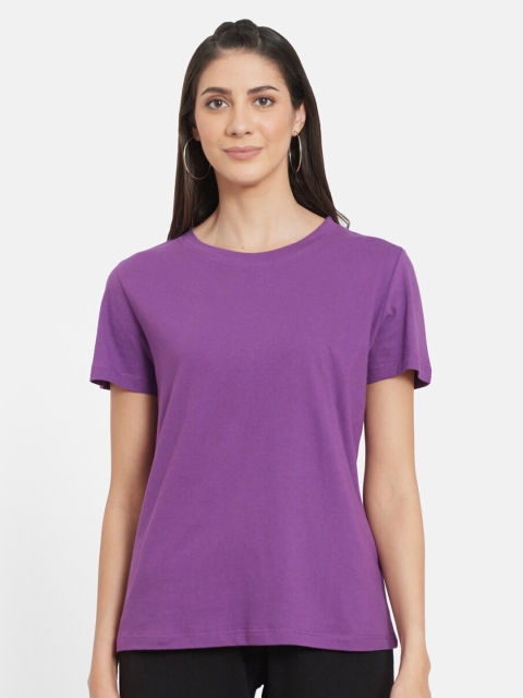 

UNMADE Women Purple Organic Cotton Applique T-shirt