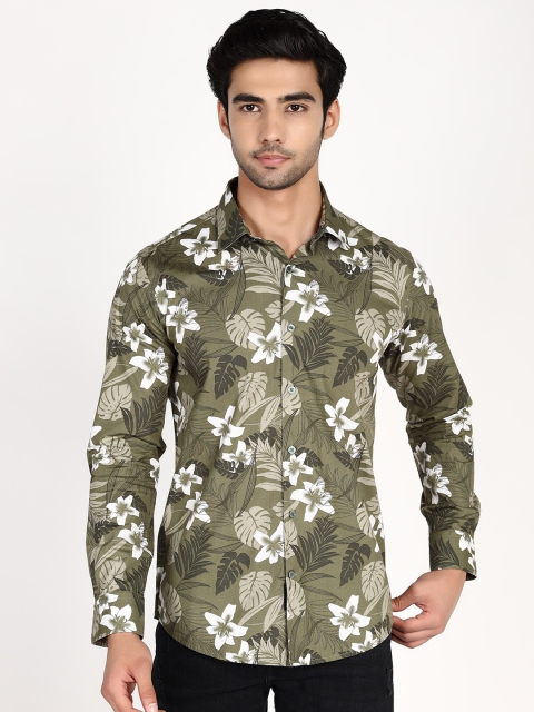 

Callino London Men Olive Green Slim Fit Floral Printed Cotton Casual Shirt