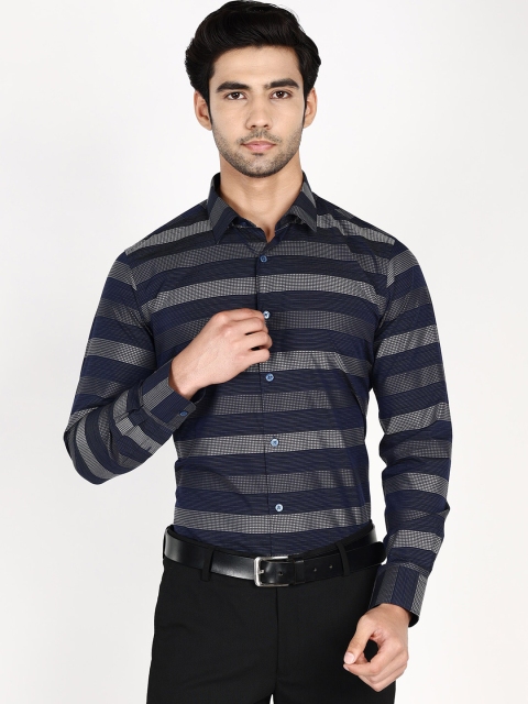 

Callino London Men Navy Blue Slim Fit Horizontal Stripes Striped Casual Shirt