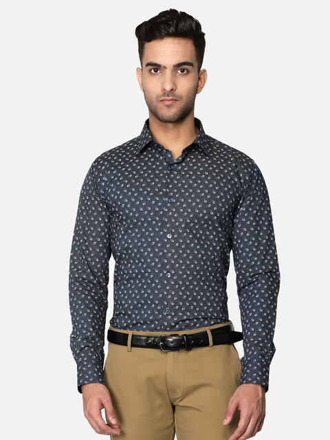 

Callino London Men Navy Blue Slim Fit Floral Printed Semi-Formal Shirt