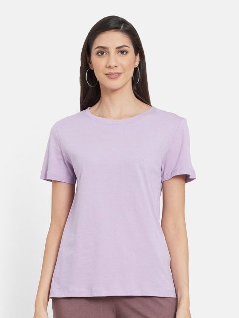 

UNMADE Women Purple Organic Cotton Applique T-shirt