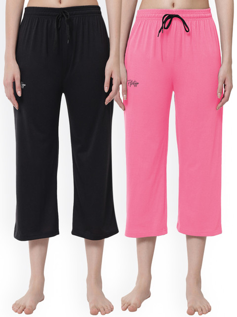 

FFLIRTYGO Women Black & Pink Lounge Capris