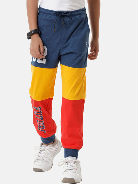 

CP BRO Boys Blue & Yellow Color-blocked Slim-Fit Cotton Joggers