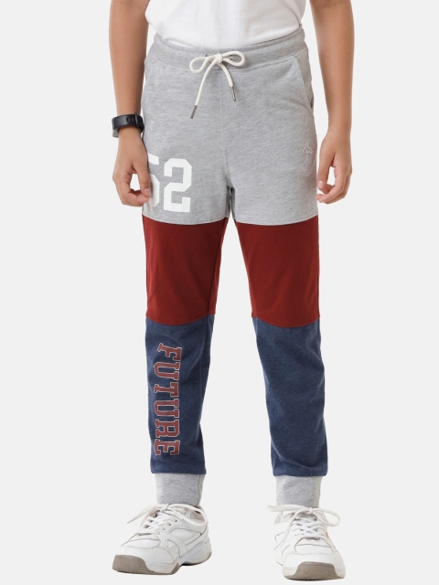 

CP BRO Boys Grey & Maroon Colorblocked Slim-Fit Track Pants