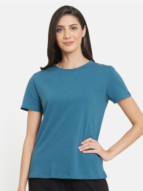 

UNMADE Women Turquoise Blue Organic Cotton T-shirt
