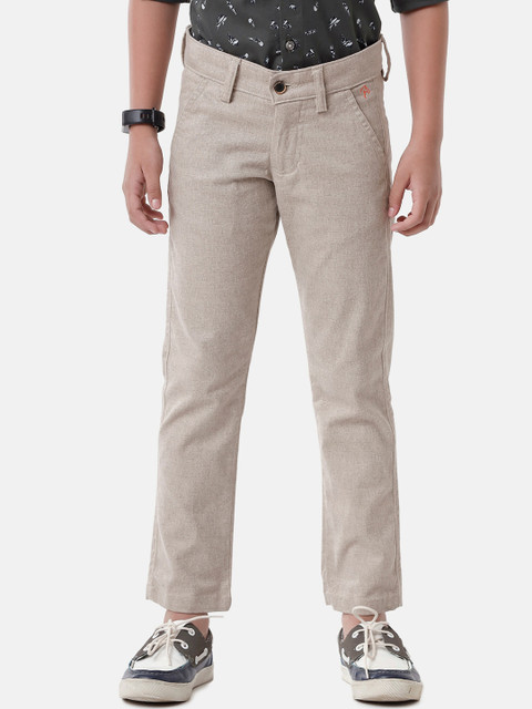 

CP BRO Boys Grey Textured Slim Fit Trousers