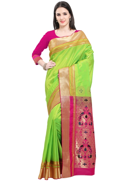 

Ishin Green Art Silk Patterned Paithani Saree