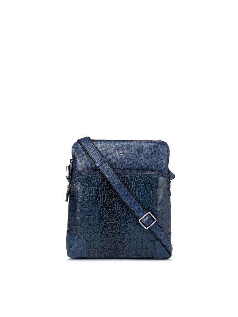 

Da Milano Men Blue Textured Messenger Bag