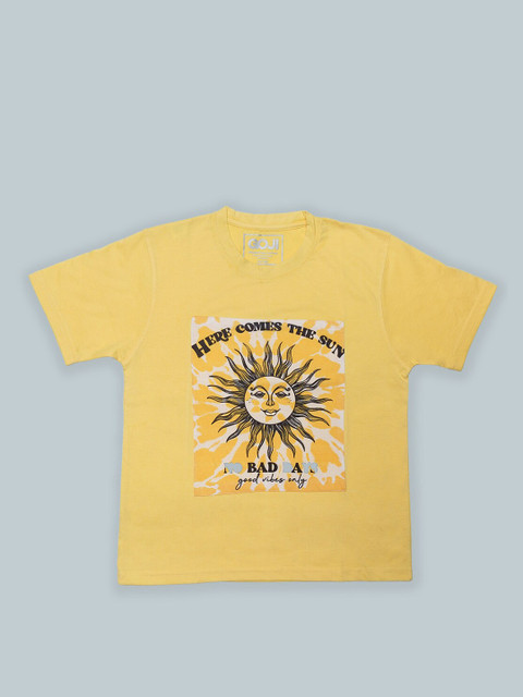 

GOJI Kids Yellow Tribal Printed Tropical Applique T-shirt