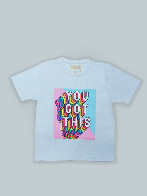 

GOJI Kids Blue Sports Printed V-Neck Applique T-shirt