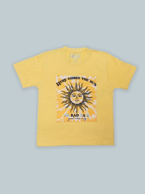 

GOJI Kids Yellow Tribal Printed Tropical Applique T-shirt