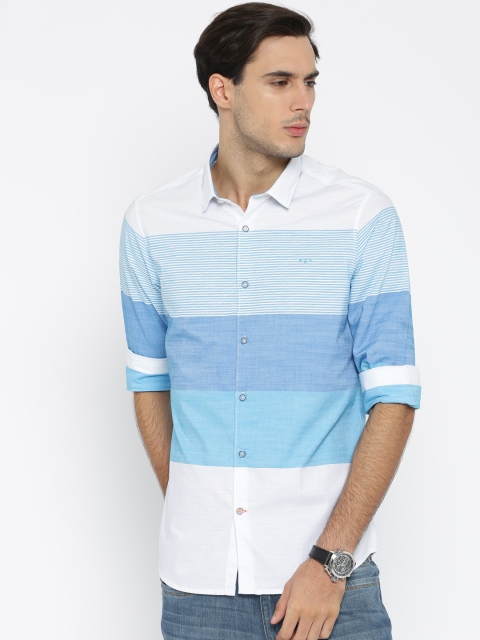 

ColorPlus Men Blue & White Contemporary Regular Fit Striped Casual Shirt