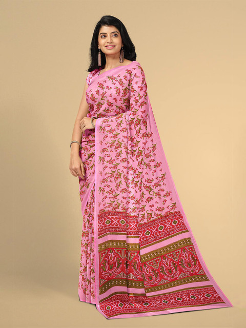 

Kalamandir Pink & Green Floral Saree