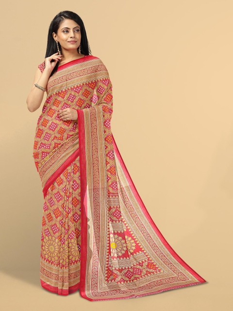 

Kalamandir Pink & Cream-Coloured Floral Silk Blend Saree