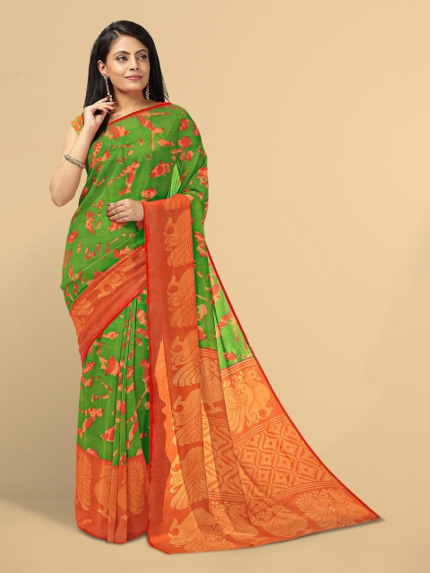 

Kalamandir Olive Green & Orange Tie and Dye Silk Blend Saree