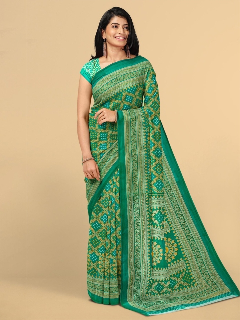 

Kalamandir Teal & Yellow Floral Silk Blend Saree